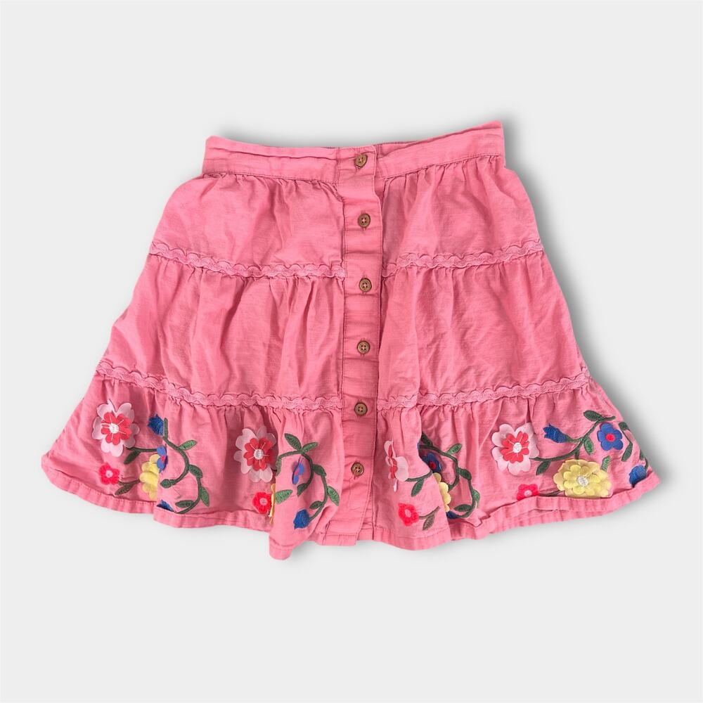 Mini Boden Floral Embroidered Hem Midi Skirt Crab Apple Pink 5-6